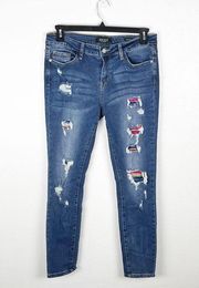 JUDY BLUE Intentionally Ripped Patch Distressed Skinny Fit Jeans, Size 30