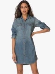 Current/Elliott Denim Button-up Dress with‎ Mid Sleeve & Pockets