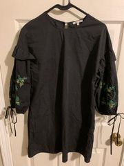 Black Dress w/ floral embroidered sleeves