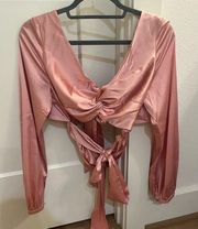 Pink More To Come Tie Front and Back Top MEDIUM