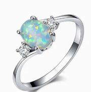 Elegant Opal and CZ silver ring size 7 - makes a great gift!