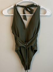 Express Olive Corset Waist High Cut Swimsuit