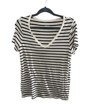 Pre loved Merona black and white, size large, V-neck tee.