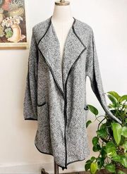 Marled Grey Knit Long Open Cardigan Jacket Medium