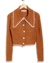 ASTR the Label Button Front Contrast Stitch Cardigan in Camel M