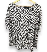 NWT Tahari Women’s PLUS 100% Linen Zebra Animal Print Beige & Brown Top - 3X