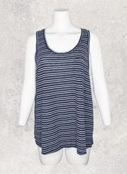 Ava & Viv Target Navy Blue White Stripe Scoop Neck Linen Blend Sleeveless Tank