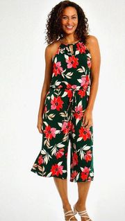 Maggy London Floral Halter Neck Crop Jumpsuit -Btrgrncrl - size 4