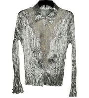 Vintage Alberto Makali Metallic Silver Blouse nwt