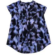 Simply Vera Vera Wang Shirt Womens Small Blue Black Geo Print Tunic Blouse Top