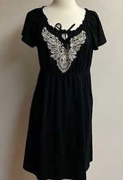 Sonoma Black Embroidered Short Sleeve Casual Dress