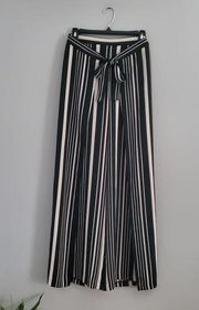 Bar III Wide Leg Pull On Tie Front Striped Pants M