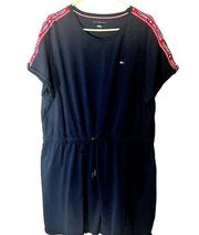 Tommy Hilfiger 2X Navy Blue Knit T-Shirt Dress Drawstring Waist Athletic