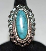 Vintage Southwesten Turquoise  Silver Tone Adjustable Size Solid Weight Ring