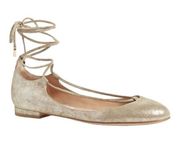 Diane Von Furstenberg Gold Brushed Ankle Ties Ballet Flats