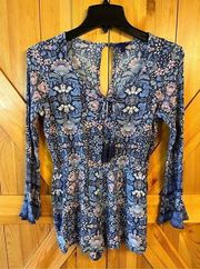 AEROPOSTALE Romper Blue Floral One Piece Long Sleeve Size Small (2851)