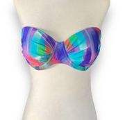 Smart & Sexy Swim Bandeau Bikini Top Multicolored Blue Tie Dye Pattern 36 C