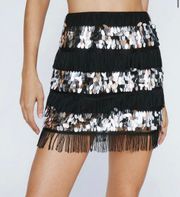 NastyGal Fringe & Sequin Mix Mini Skirt