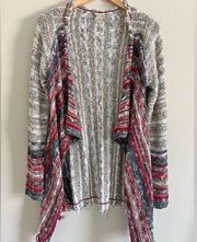 GIMMICKS BKE chunky knit woven colorful asymmetrical cardigan sweater hippie