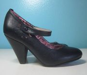 Bettie Page Shoes by Ellie Women Size 7 Black Leather Mary Jane Strap 3.5" Heels