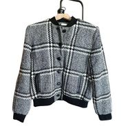 Cate Button Front Wool Plaid Jacket Houndstooth Gray Black White 10