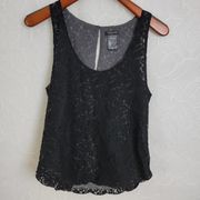 Talula Womens Tank Top Size Small Black Sleeveless Plunge Neck Lace Pattern