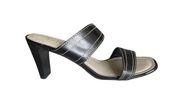 Unisa Black Leather White Stitch Slip On Heel Sandals Size 7