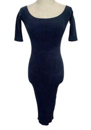 Helmut Lang Off the Shoulder Navy Velveteen Bodycon Midi Dress- Still in Stores!