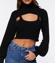 Forever 21  Mock Neck Cropped top Sweater Long Sleeve Black, Size M