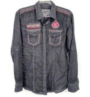 Affliction Metal Mind Woven Button Down Size Small