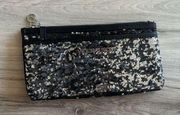 Victoria's Secret Black Silver Sequin Glitter Pouch Make Up Bag