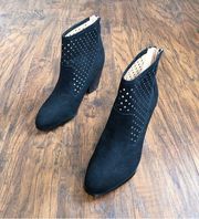 Kaari Blue • Karin perforated ankle boots black faux suede vegan point toe heel