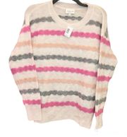 Studio B by  Crewneck Pullover Striped Sweater Cream Pink Grey Medium