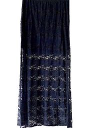 Lily White Black lace elastic waist pencil maxi skirt