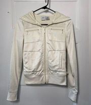 AX Armani Exchange | Hooded Full-Zip Satin Bomber Jacket in Ivory