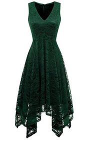 Green Lace Midi Asymmetrical Dress