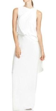 HALSTON Asymmetrical Draped Gown In Chalk White Size 0