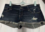 Gilly Hicks Sydney , cheeky stretch denim blue jean shorts , distressed style