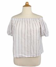 White Striped Cotton Off Shoulder Blouse