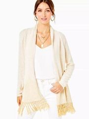 Lilly Pulitzer Tatum Long Fringe Hem Cardigan in Gold Metallic Size Small