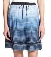 VINCE. Silk Pleated Striped Ombre Blue Mini Skirt Small NWT