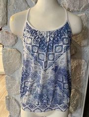 PrAna Blue And White Pattern Athletic Tank Top With Built In Bra- Size Medium