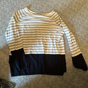 Vince cotton striped sweater navy blue light crew finespun high end knit