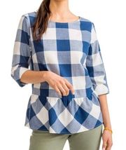 Southern Tide Blouse Jillian Peplum Hem Blue Plaid Sz 4 BNWT Boatneck Blue White