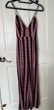 Crystal Doll spaghetti strap Jumpsuit split leg maroon stripes size 3