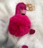 LAST ONE! Hot Pink Fuzzy Glitter Flamingo Pom Pom Keychain