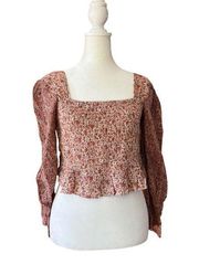 Sim & Sam Pink Floral Smocked 3/4 Sleeve Cropped Top Women’s Size Medium