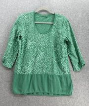 Fresh Produce Women's Blouse Scoop Neck Green Size Large USA Made Animal Print