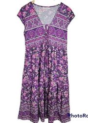 Misslook Purple Floral Bohemian Maxi Sleeveless V Neck Dress Size Large