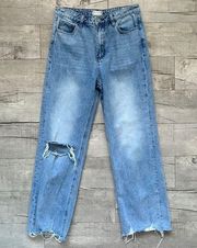 Ligh Wash High Rise Wide Leg Boho 90s Baggy Distressed Denim Jeans